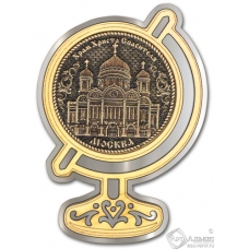 Магнит из бересты Москва-Храм Христа Спасителя глобус серебро